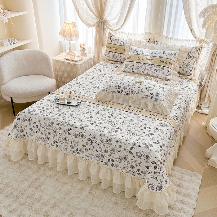 91家纺网 家纺一手货源 找家纺 （总）罗艺轩 2025新款全棉印花花边床盖三件套