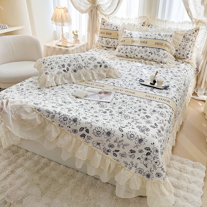 91家纺网 家纺一手货源 找家纺 （总）罗艺轩 2025新款全棉印花花边床盖三件套