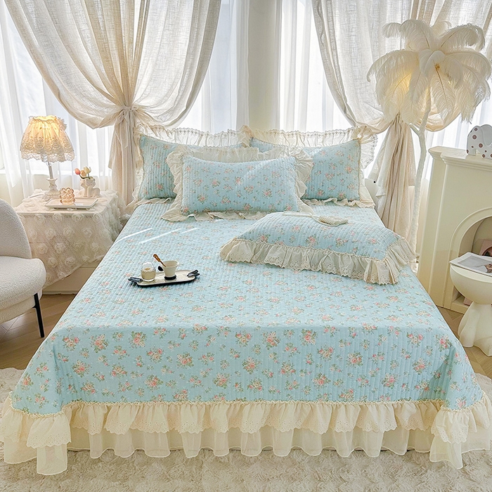 91家纺网 家纺一手货源 找家纺 罗艺轩 2025新款全棉印花花边床盖三件套 幽幽暗香