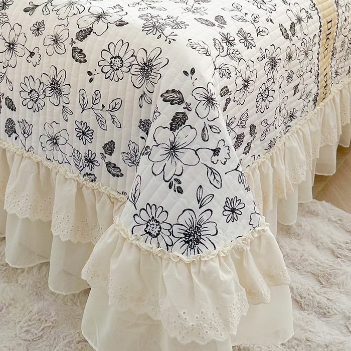 91家纺网 家纺一手货源 找家纺 罗艺轩 2025新款全棉印花花边床盖三件套 迪克奥莱