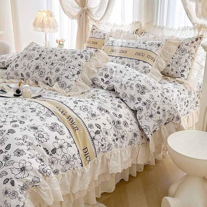 91家纺网 家纺一手货源 找家纺 （总）罗艺轩 2025新款全棉印花花边床盖四件套