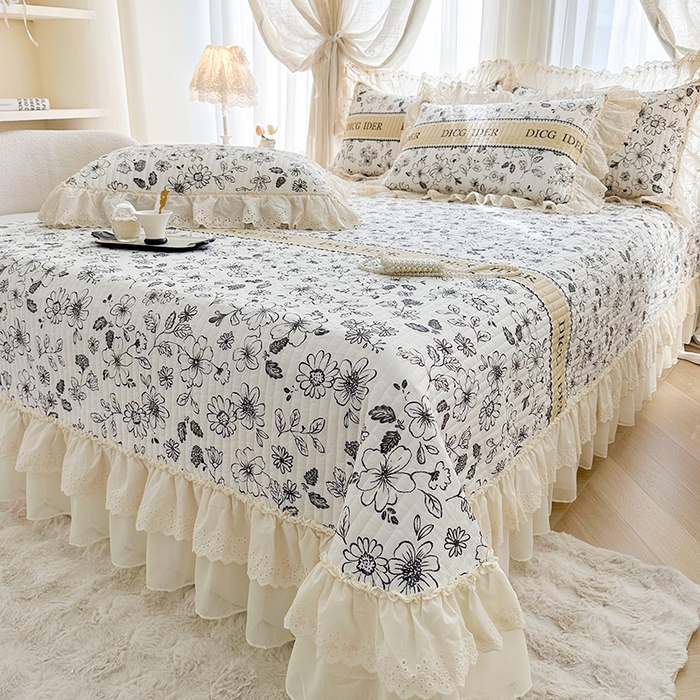 91家纺网 家纺一手货源 找家纺 罗艺轩 2025新款全棉印花花边床盖三件套 迪克奥莱