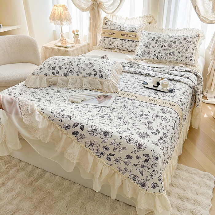 91家纺网 家纺一手货源 找家纺 （总）罗艺轩 2025新款全棉印花花边床盖四件套