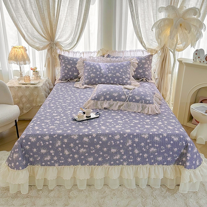 罗艺轩 2025新款全棉印花花边床盖三件套 花之恋