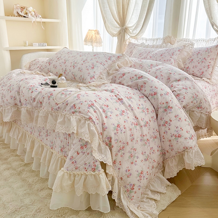 91家纺网 家纺一手货源 找家纺 （总）罗艺轩 2025新款全棉印花花边床盖四件套