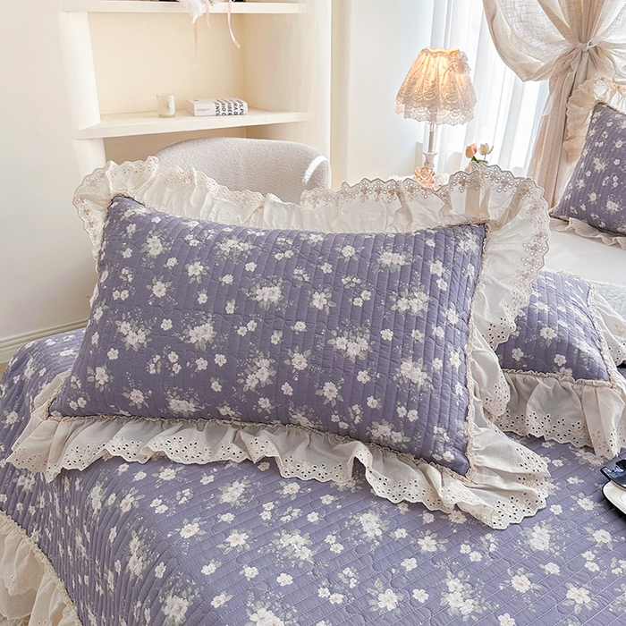 91家纺网 家纺一手货源 找家纺 罗艺轩 2025新款全棉印花花边床盖三件套 花之恋