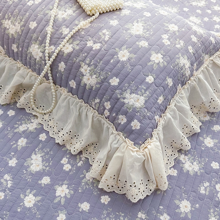 91家纺网 家纺一手货源 找家纺 罗艺轩 2025新款全棉印花花边床盖三件套 花之恋