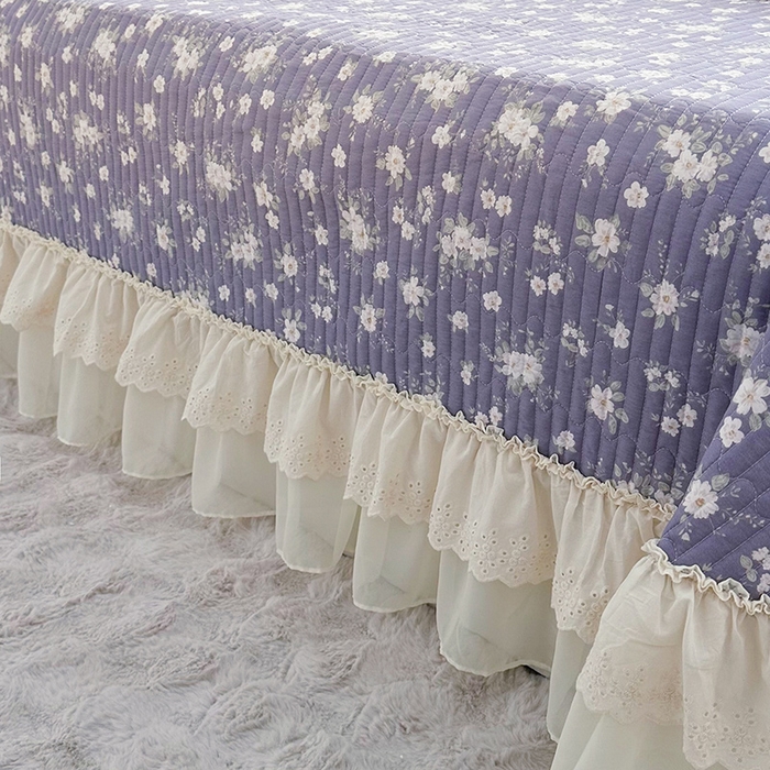 91家纺网 家纺一手货源 找家纺 罗艺轩 2025新款全棉印花花边床盖三件套 花之恋