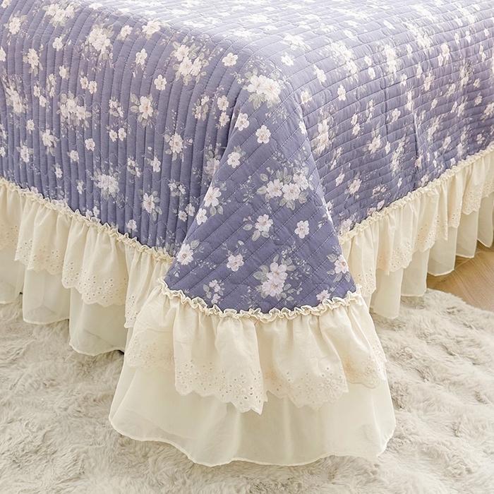 91家纺网 家纺一手货源 找家纺 罗艺轩 2025新款全棉印花花边床盖三件套 花之恋