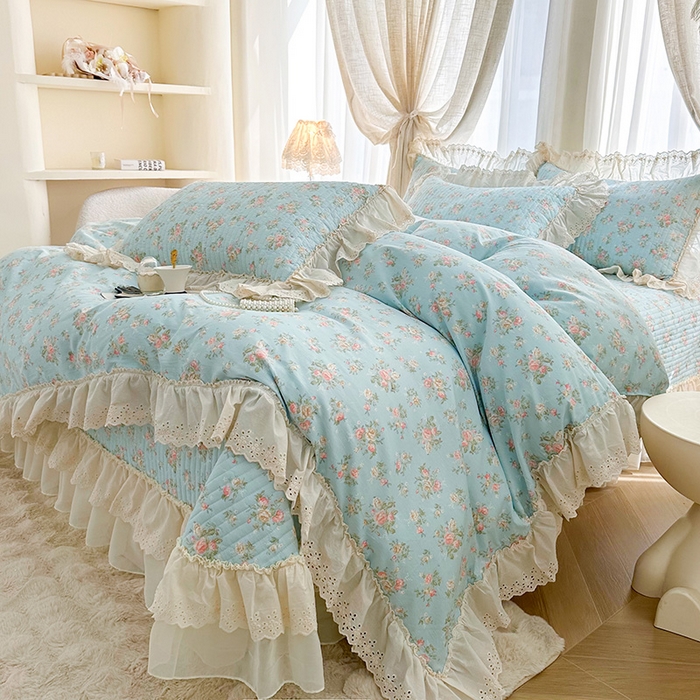 91家纺网 家纺一手货源 找家纺 （总）罗艺轩 2025新款全棉印花花边床盖四件套