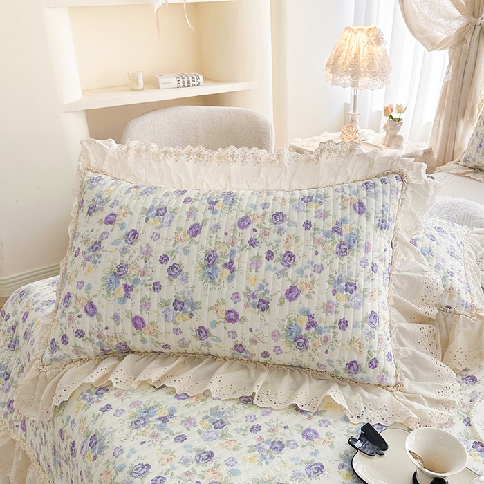 91家纺网 家纺一手货源 找家纺 罗艺轩 2025新款全棉印花花边床盖三件套 绮丽花海-蓝紫