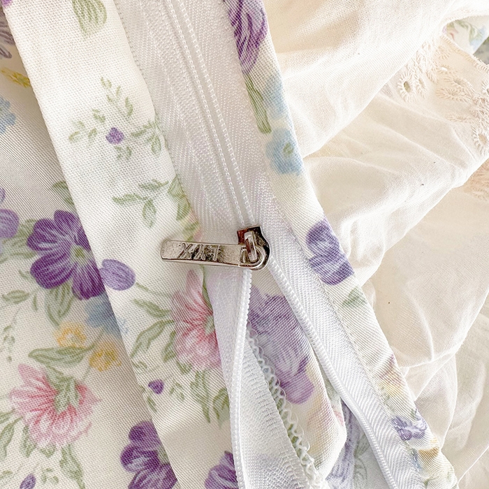 91家纺网 家纺一手货源 找家纺 罗艺轩 2025新款全棉印花花边床盖三件套 绮丽花海-蓝紫