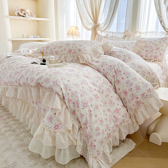 91家纺网 家纺一手货源 找家纺 （总）罗艺轩 2025新款全棉印花花边床盖四件套