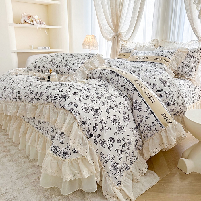 罗艺轩 2025新款全棉印花花边床盖四件套 迪克奥莱
