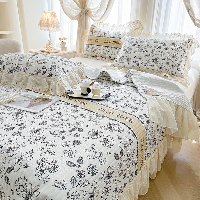 91家纺网 家纺一手货源 找家纺 罗艺轩 2025新款全棉印花花边床盖四件套 迪克奥莱