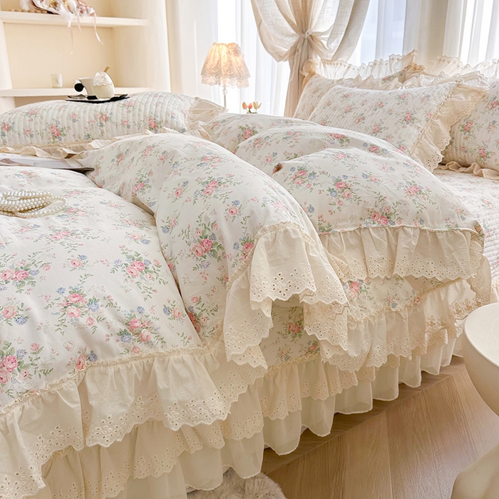 91家纺网 家纺一手货源 找家纺 罗艺轩 2025新款全棉印花花边床盖四件套 瑰夏