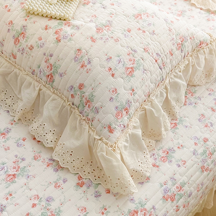 91家纺网 家纺一手货源 找家纺 罗艺轩 2025新款全棉印花花边床盖四件套 瑰夏