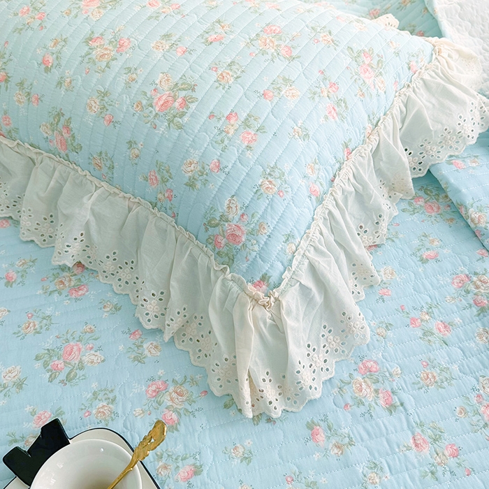 91家纺网 家纺一手货源 找家纺 罗艺轩 2025新款全棉印花花边床盖三件套 幽幽暗香