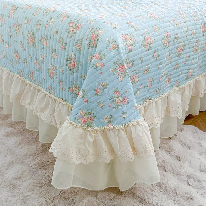 91家纺网 家纺一手货源 找家纺 罗艺轩 2025新款全棉印花花边床盖三件套 幽幽暗香