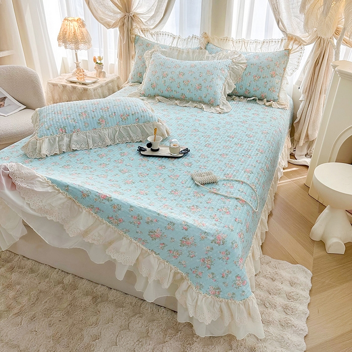 91家纺网 家纺一手货源 找家纺 罗艺轩 2025新款全棉印花花边床盖三件套 幽幽暗香