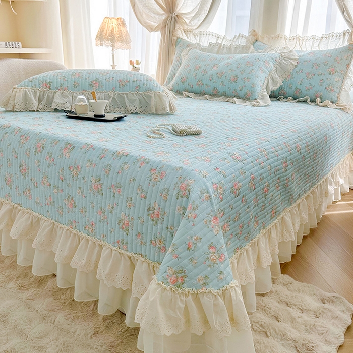 91家纺网 家纺一手货源 找家纺 罗艺轩 2025新款全棉印花花边床盖三件套 幽幽暗香