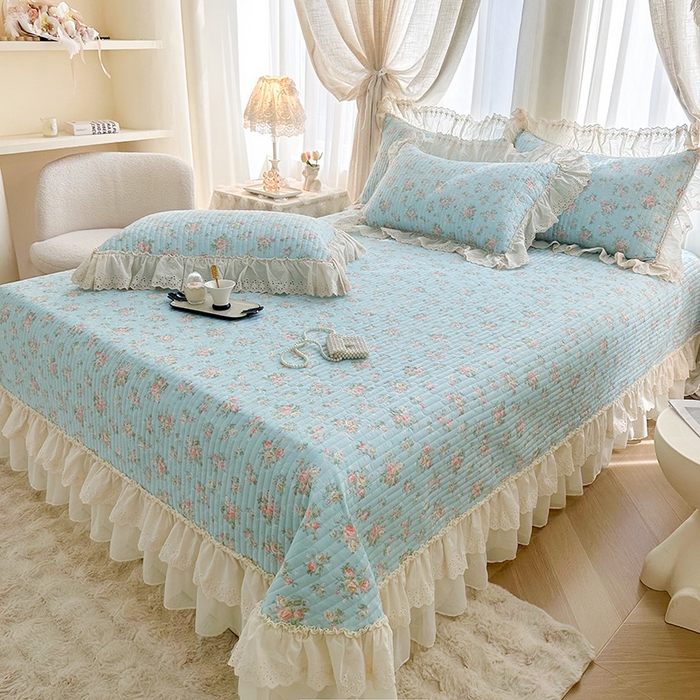 91家纺网 家纺一手货源 找家纺 罗艺轩 2025新款全棉印花花边床盖三件套 幽幽暗香