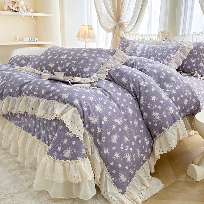 罗艺轩 2025新款全棉印花花边床盖四件套 花之恋