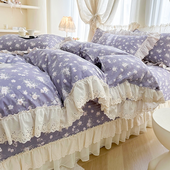 91家纺网 家纺一手货源 找家纺 罗艺轩 2025新款全棉印花花边床盖四件套 花之恋