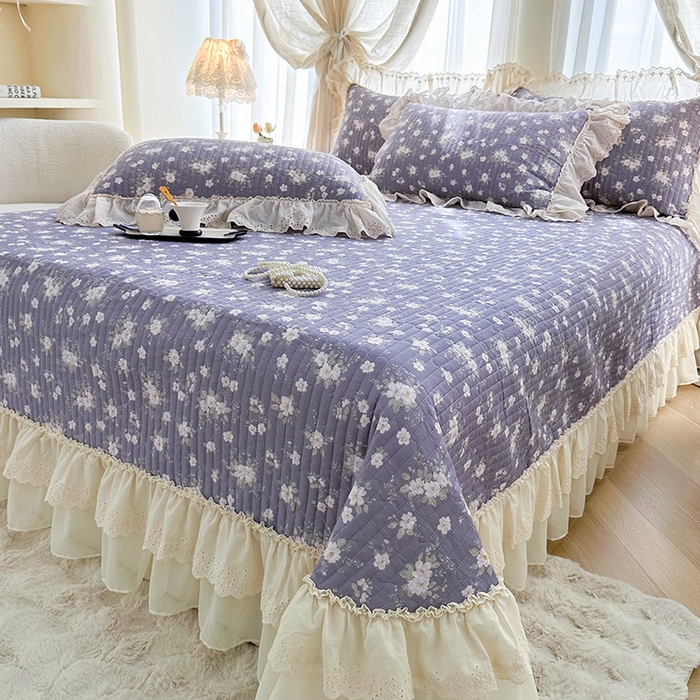 91家纺网 家纺一手货源 找家纺 罗艺轩 2025新款全棉印花花边床盖四件套 花之恋