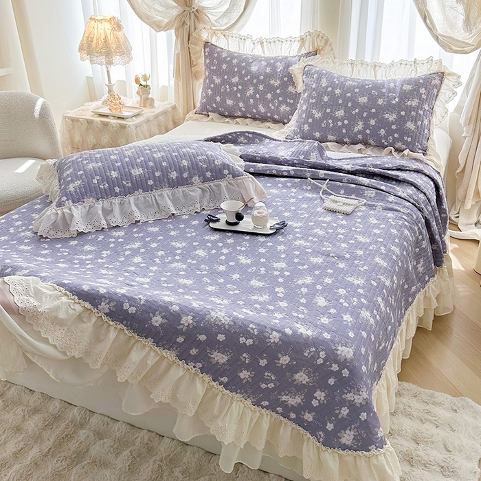 91家纺网 家纺一手货源 找家纺 罗艺轩 2025新款全棉印花花边床盖四件套 花之恋