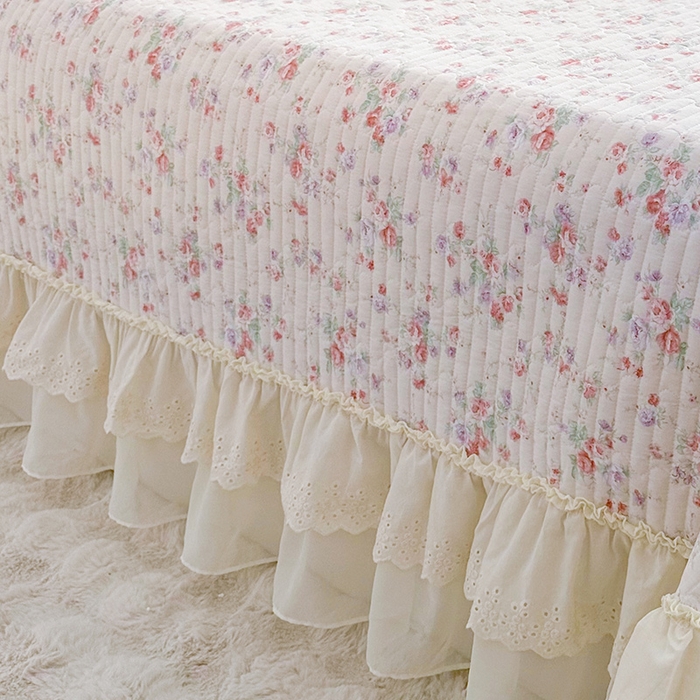 91家纺网 家纺一手货源 找家纺 罗艺轩 2025新款全棉印花花边床盖四件套 洛琳粉