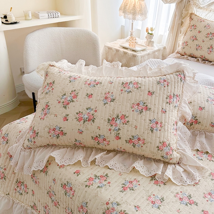 91家纺网 家纺一手货源 找家纺 罗艺轩 2025新款全棉印花花边床盖四件套 绮丽花海-香槟