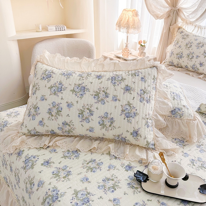 91家纺网 家纺一手货源 找家纺 罗艺轩 2025新款全棉印花花边床盖四件套 芊寻花语