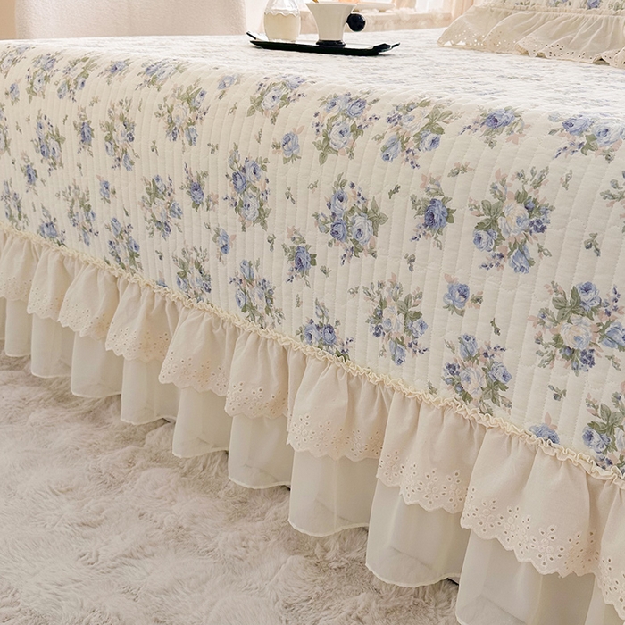 91家纺网 家纺一手货源 找家纺 罗艺轩 2025新款全棉印花花边床盖四件套 芊寻花语