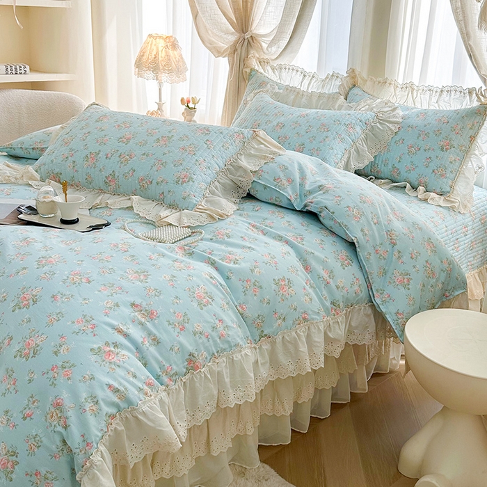 91家纺网 家纺一手货源 找家纺 罗艺轩 2025新款全棉印花花边床盖四件套 幽幽暗香