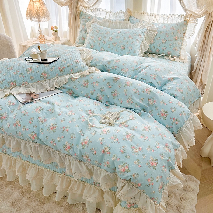 91家纺网 家纺一手货源 找家纺 罗艺轩 2025新款全棉印花花边床盖四件套 幽幽暗香