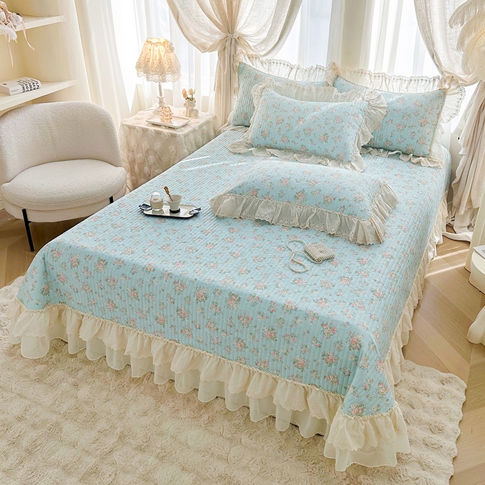 91家纺网 家纺一手货源 找家纺 罗艺轩 2025新款全棉印花花边床盖四件套 幽幽暗香