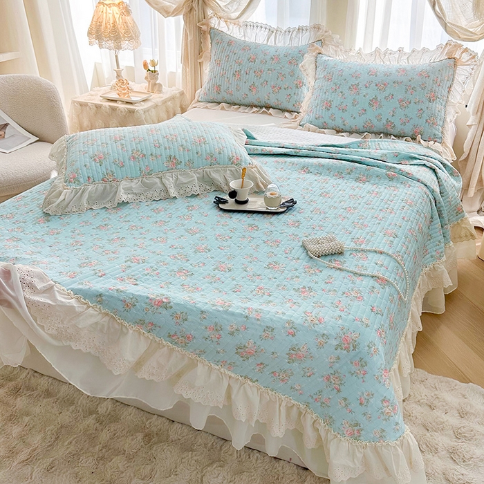 91家纺网 家纺一手货源 找家纺 罗艺轩 2025新款全棉印花花边床盖四件套 幽幽暗香