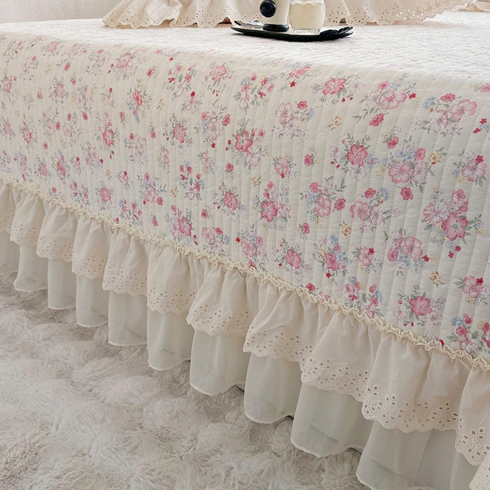 91家纺网 家纺一手货源 找家纺 罗艺轩 2025新款全棉印花花边床盖四件套 语曼-粉