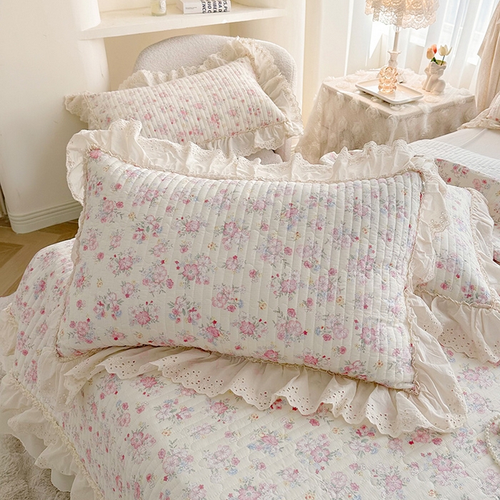 91家纺网 家纺一手货源 找家纺 罗艺轩 2025新款全棉印花花边床盖四件套 语曼-粉