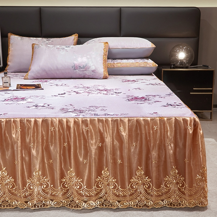 91家纺网 家纺一手货源 找家纺 （总）罗艺轩 2025新款欧式色织大提花床裙凉席