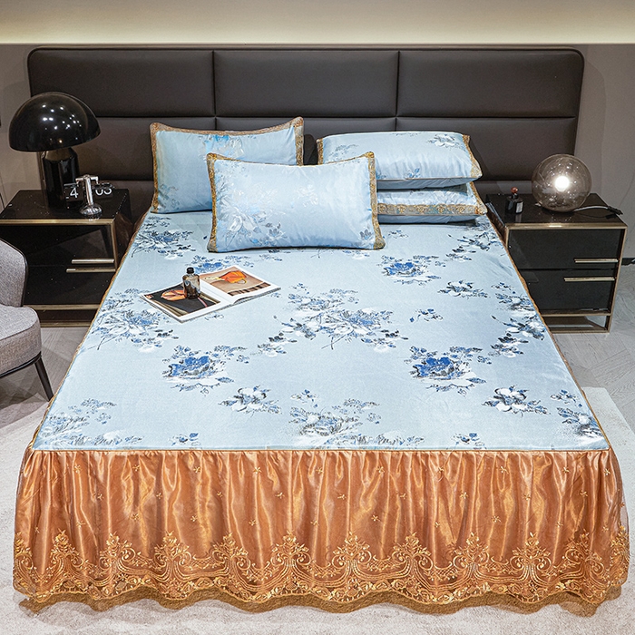 91家纺网 家纺一手货源 找家纺 罗艺轩 2025新款欧式色织大提花床裙凉席 情依