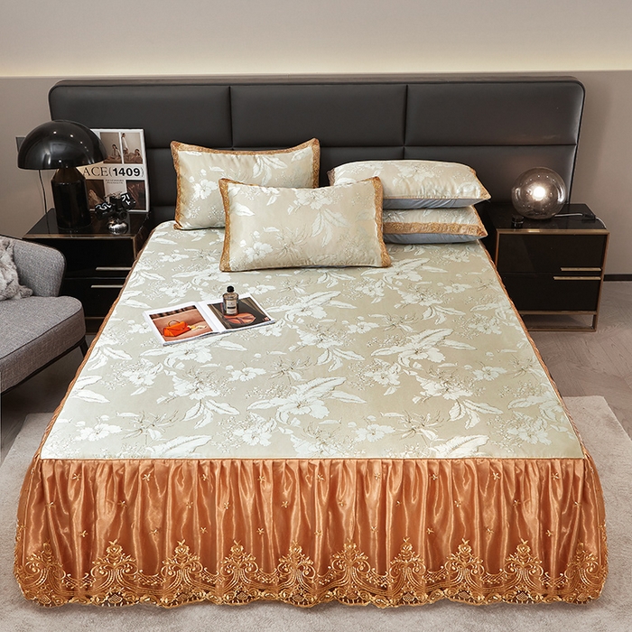 91家纺网 家纺一手货源 找家纺 （总）罗艺轩 2025新款欧式色织大提花床裙凉席