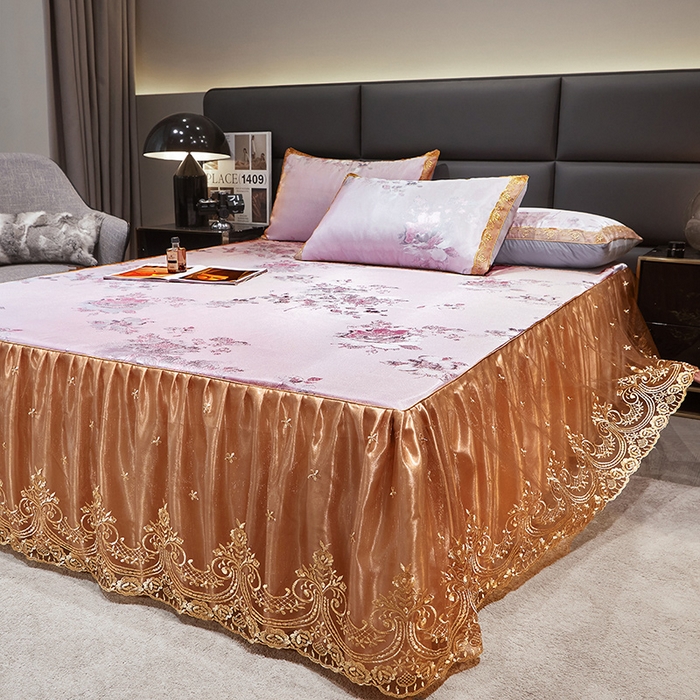 91家纺网 家纺一手货源 找家纺 罗艺轩 2025新款欧式色织大提花床裙凉席 紫萱