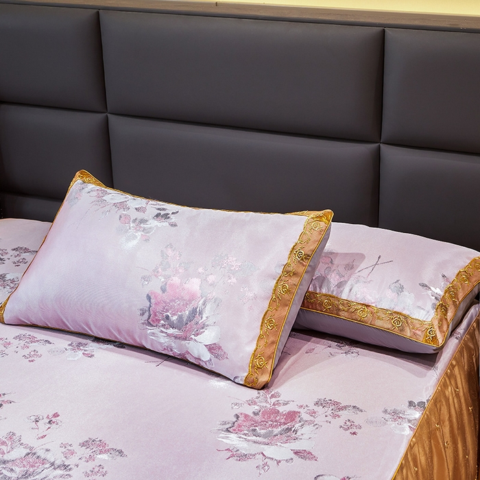 91家纺网 家纺一手货源 找家纺 罗艺轩 2025新款欧式色织大提花床裙凉席 紫萱