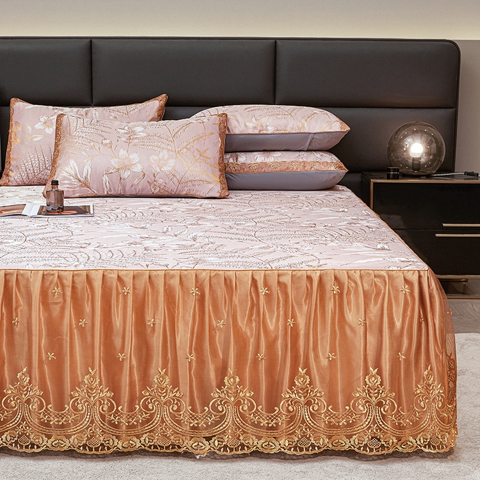 91家纺网 家纺一手货源 找家纺 罗艺轩 2025新款欧式色织大提花床裙凉席 春语