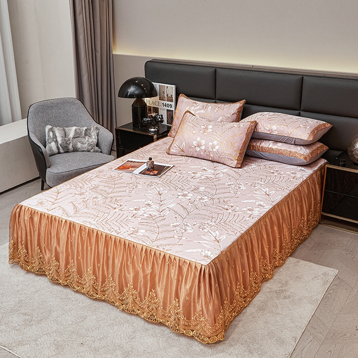 91家纺网 家纺一手货源 找家纺 罗艺轩 2025新款欧式色织大提花床裙凉席 春语