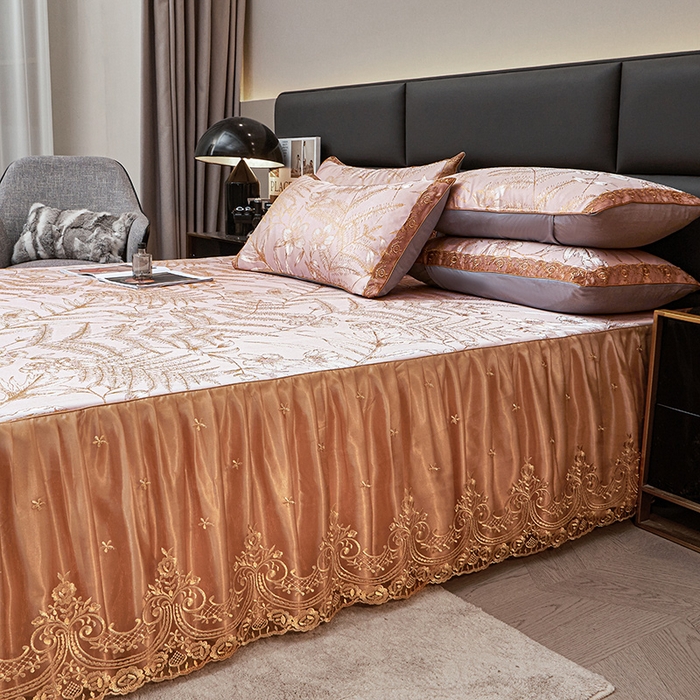 91家纺网 家纺一手货源 找家纺 罗艺轩 2025新款欧式色织大提花床裙凉席 春语