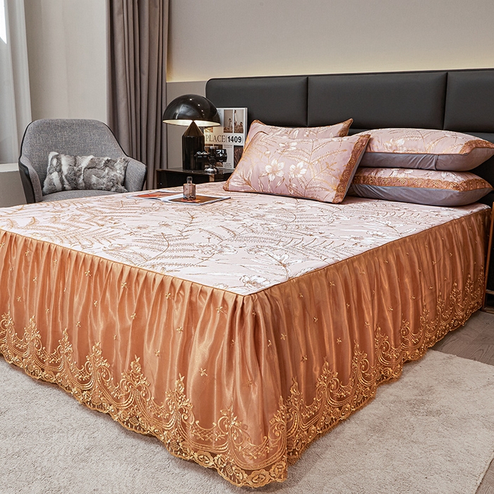 91家纺网 家纺一手货源 找家纺 罗艺轩 2025新款欧式色织大提花床裙凉席 春语