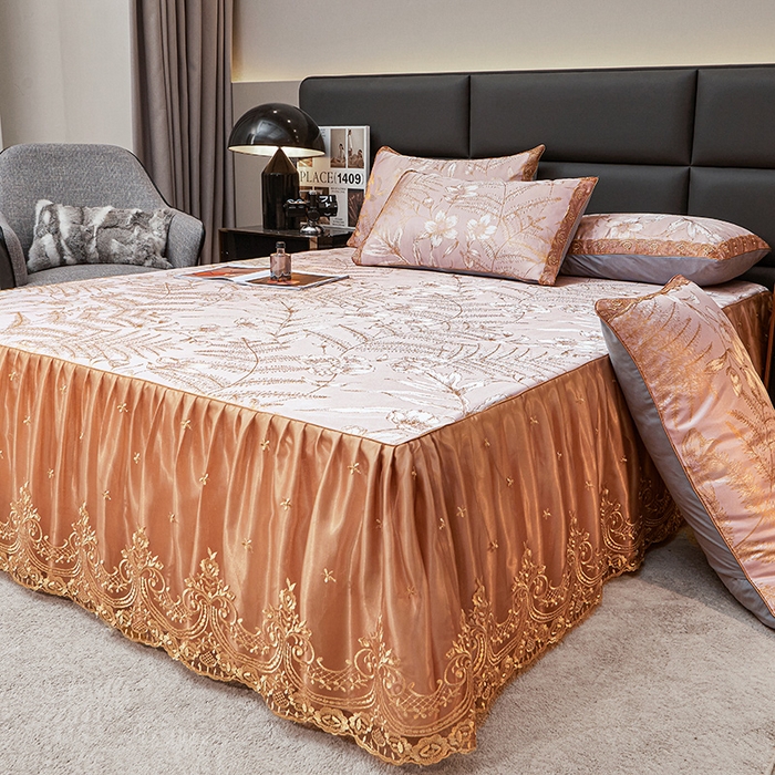 91家纺网 家纺一手货源 找家纺 罗艺轩 2025新款欧式色织大提花床裙凉席 春语